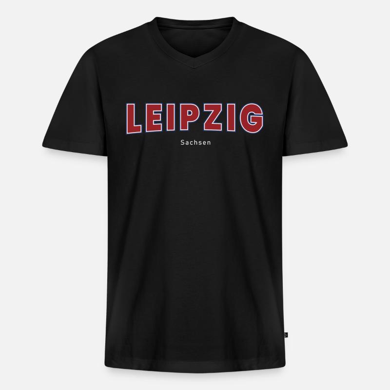 Leipzig - Männer Premium Bio T-Shirt mit V-Ausschnitt - Schwarz