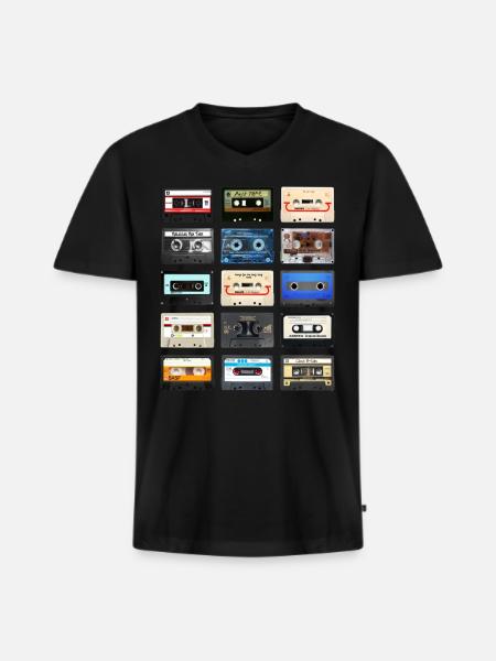 Retro cassettes - Men's Premium Organic T-shirt with V-neck - black