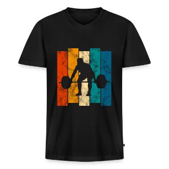 Musculation Bodybuilder GYM Fitnessstudio Retro - T-shirt encolure en V Premium bio Homme - noir - Devant - Nico (187cm)