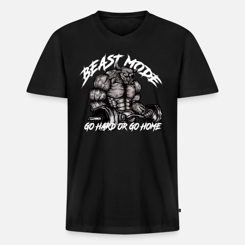 Gym Bull - Beast Mode - Männer Premium Bio T-Shirt mit V-Ausschnitt - Schwarz
