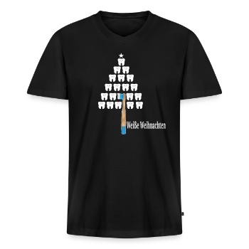 Weiße Weihnachten Zähne, Tannenbaum Zahnarzt Zahn - Männer Premium Bio T-Shirt mit V-Ausschnitt - Schwarz - Vorne - Nico (187cm)