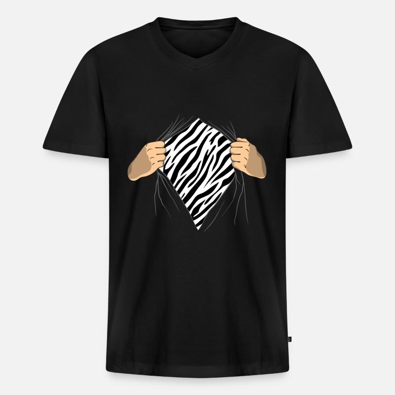 Zebra - Männer Premium Bio T-Shirt mit V-Ausschnitt - Schwarz