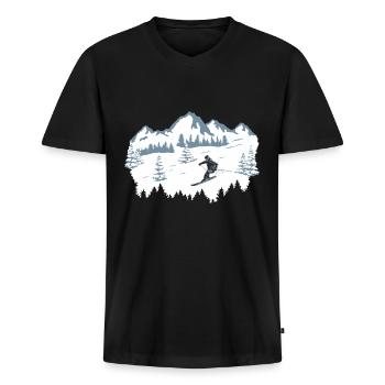 Skiløb, skiløb, skiløb, sne - Premium økologisk T-shirt med V-hals til mænd - sort - Foran - Nico (187cm)
