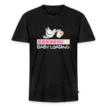 Chargement de bébé Cigogne Grossesse Ventre de bébé - T-shirt encolure en V Premium bio Homme - noir - Devant - Nico (187cm)