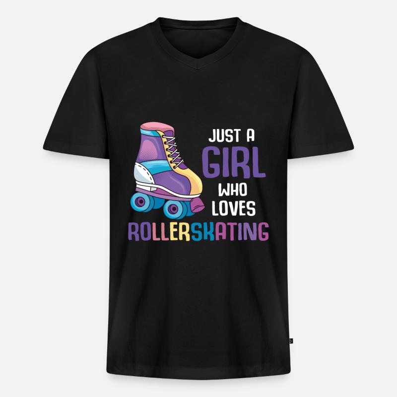 Rollerblading Mädchen Skater Inline Skating - Männer Premium Bio T-Shirt mit V-Ausschnitt - Schwarz