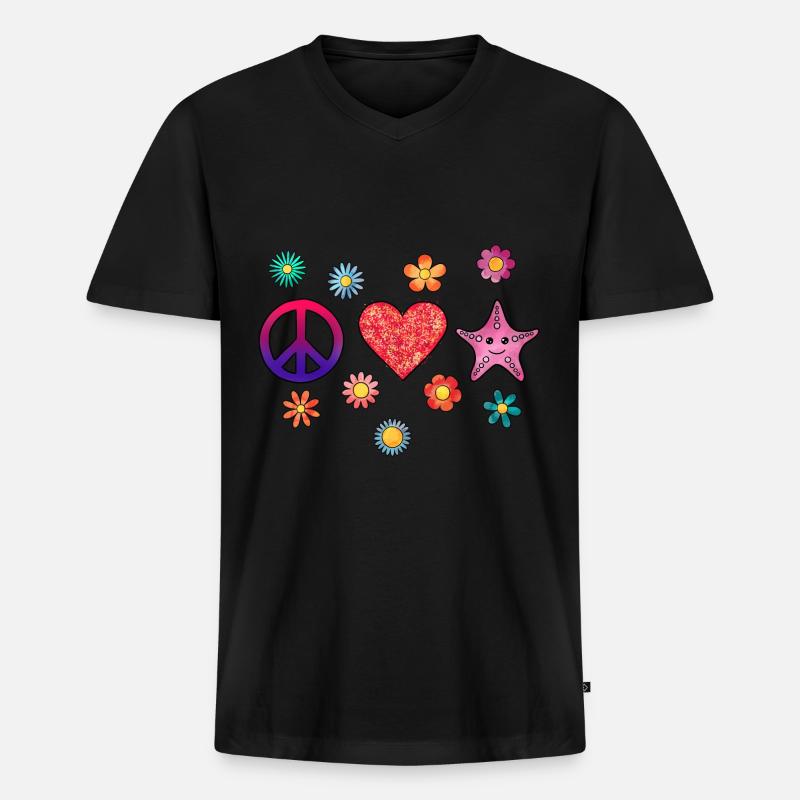 Seestern - Männer Premium Bio T-Shirt mit V-Ausschnitt - Schwarz