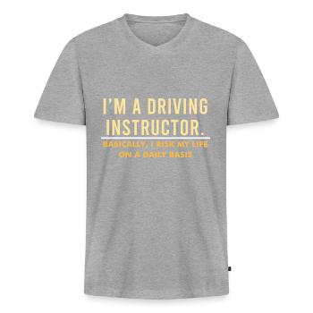 Attention véhicules Personnel d’auto-école Moniteur - T-shirt encolure en V Premium bio Homme - gris chiné - Devant