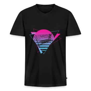 Synthétiseur modulaire Analogique Vaporwave Techno Cat - T-shirt encolure en V Premium bio Homme - noir - Devant - Nico (187cm)
