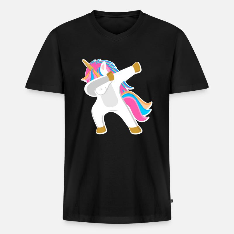Einhorn Dab - Männer Premium Bio T-Shirt mit V-Ausschnitt - Schwarz