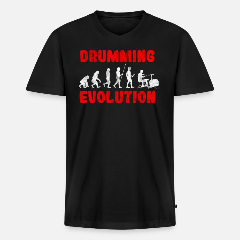 Schlagzeuger Evolution - Männer Premium Bio T-Shirt mit V-Ausschnitt - Schwarz