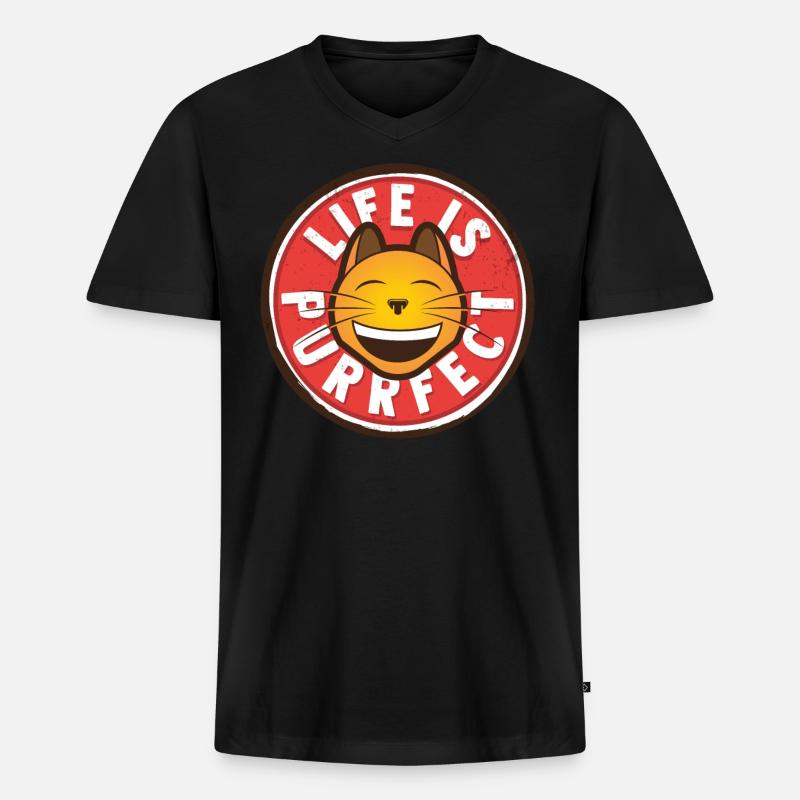 Katze Positiv denken - Männer Premium Bio T-Shirt mit V-Ausschnitt - Schwarz