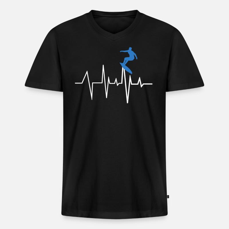 Surfer Herzschlag - Männer Premium Bio T-Shirt mit V-Ausschnitt - Schwarz