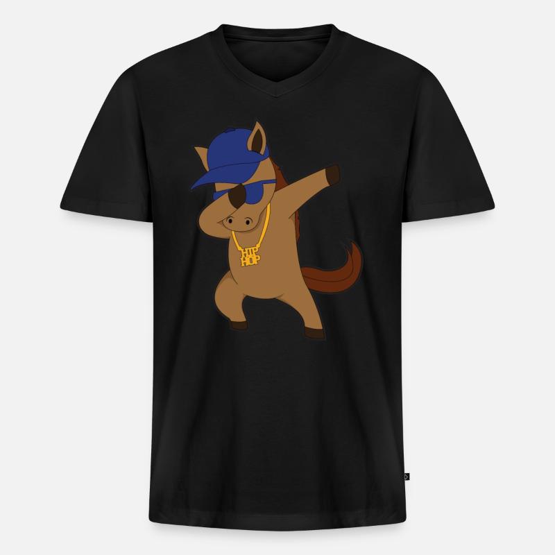 Pferd comic dabbing cool - Männer Premium Bio T-Shirt mit V-Ausschnitt - Schwarz
