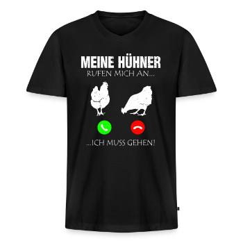 Hühner Huhn Bauernhof Hahn Bauer Ei Hühnerstall - Männer Premium Bio T-Shirt mit V-Ausschnitt - Schwarz - Vorne - Nico (187cm)
