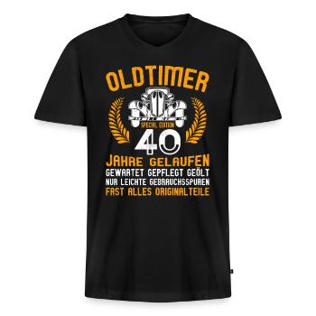 Oldtimer 50ste verjaardag 40 jaar - Mannen Premium Bio T-shirt met V-hals - zwart - Voor - Nico (187cm)