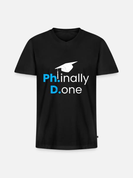 Phinished færdig endelig færdig Ph.D Ph.D Grad - Premium økologisk T-shirt med V-hals til mænd - sort