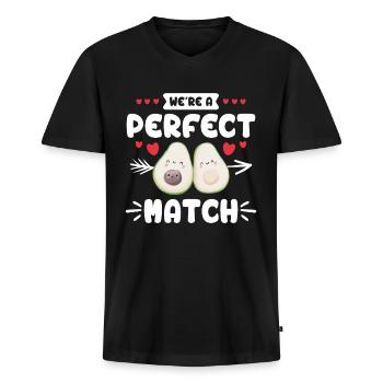 We are a perfect Match Pärchen Liebe Veganer - Männer Premium Bio T-Shirt mit V-Ausschnitt - Schwarz - Vorne - Nico (187cm)