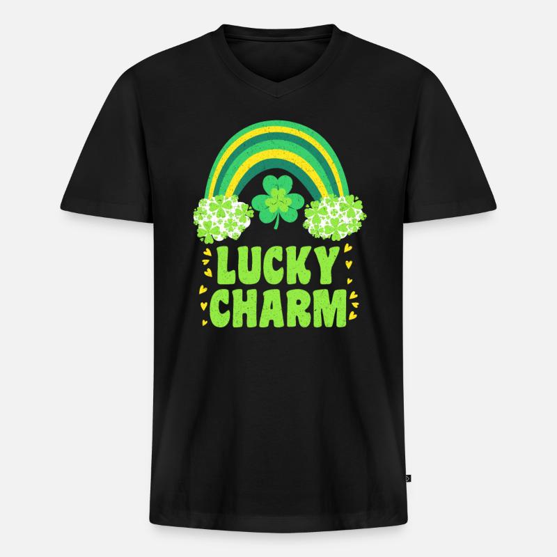 Lucky Charm Glücksbringer Regenbogen - Männer Premium Bio T-Shirt mit V-Ausschnitt - Schwarz