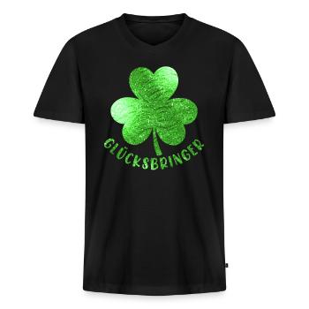 Glücksbringer Kleeblatt - Männer Premium Bio T-Shirt mit V-Ausschnitt - Schwarz - Vorne - Nico (187cm)