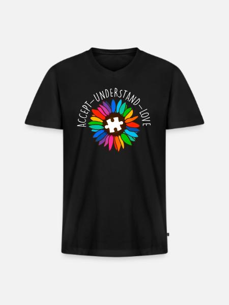 Autisme Diversité Conscience autistique - T-shirt encolure en V Premium bio Homme - noir