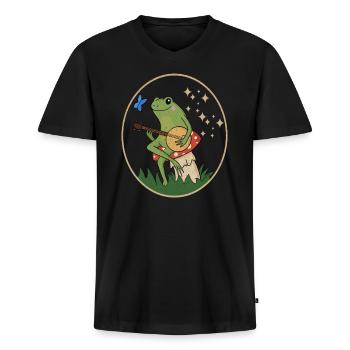 Cottagecore Aesthetic Banjo Frosch Fliegenpilz - Männer Premium Bio T-Shirt mit V-Ausschnitt - Schwarz - Vorne - Nico (187cm)