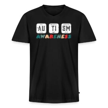 Conscience autistique des personnes conscientes de l’autisme - T-shirt encolure en V Premium bio Homme - noir - Devant - Nico (187cm)