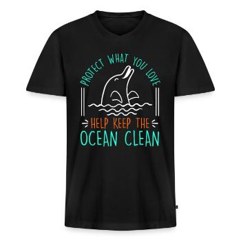 Keep it Clean Save the Ocean Artenschutz Umwelt - Männer Premium Bio T-Shirt mit V-Ausschnitt - Schwarz - Vorne - Nico (187cm)