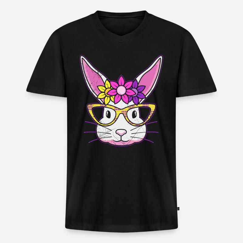 Hasengesicht Cooler Osterhase mit Brille - Männer Premium Bio T-Shirt mit V-Ausschnitt - Schwarz