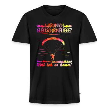 Paragleiter Warum ich Gleitschirm fliege - Männer Premium Bio T-Shirt mit V-Ausschnitt - Schwarz - Vorne - Nico (187cm)