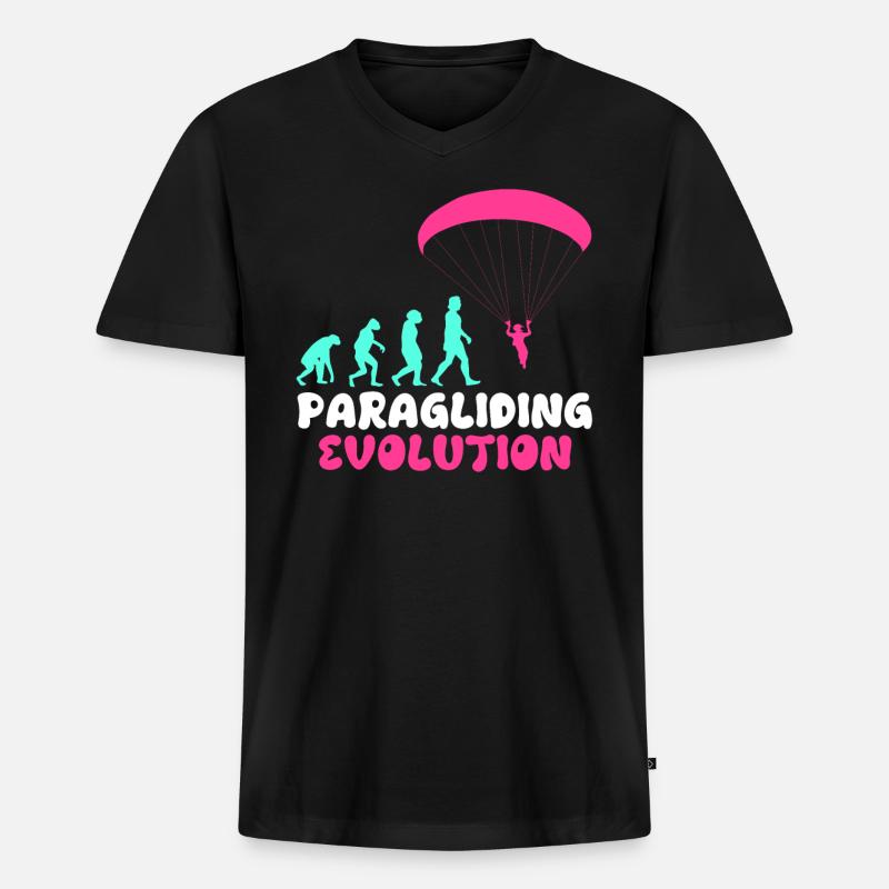 Paragliding Evolution Gleitschirmflieger Girls - Männer Premium Bio T-Shirt mit V-Ausschnitt - Schwarz