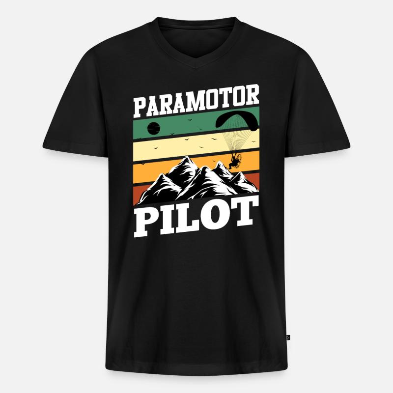 Paramotor Pilot Gleitschirmflieger Paragliding - Männer Premium Bio T-Shirt mit V-Ausschnitt - Schwarz