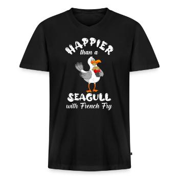 Glücklicher als eine Möwe mit Pommes Möwen - Männer Premium Bio T-Shirt mit V-Ausschnitt - Schwarz - Vorne - Nico (187cm)