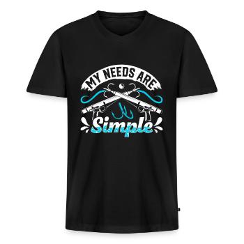 Speerfischer Mes besoins sont simples Pêche sous-marine - T-shirt encolure en V Premium bio Homme - noir - Devant - Nico (187cm)