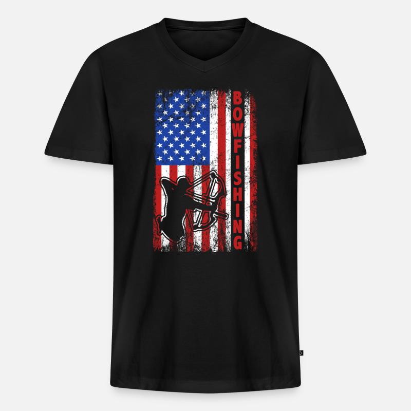 Bogenfischen USA Amerika Flagge Bogenjäger - Männer Premium Bio T-Shirt mit V-Ausschnitt - Schwarz