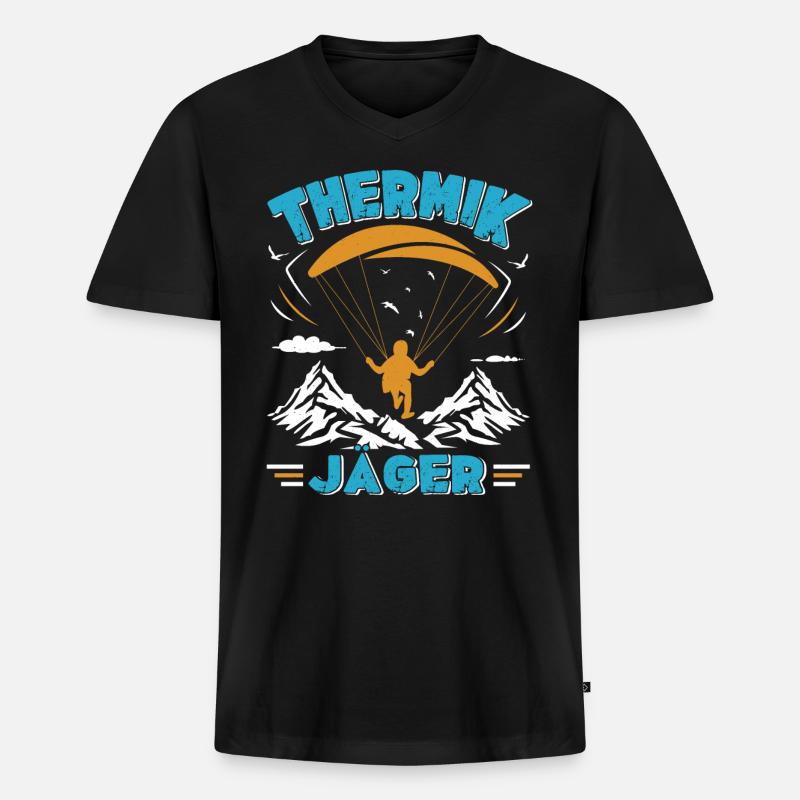 Gleitschirm Thermik Jäger Streckenfliegen - Männer Premium Bio T-Shirt mit V-Ausschnitt - Schwarz