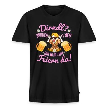 Dirndl brauch I Ned Bin nur zum Feiern da! Tracht - Männer Premium Bio T-Shirt mit V-Ausschnitt - Schwarz - Vorne - Nico (187cm)