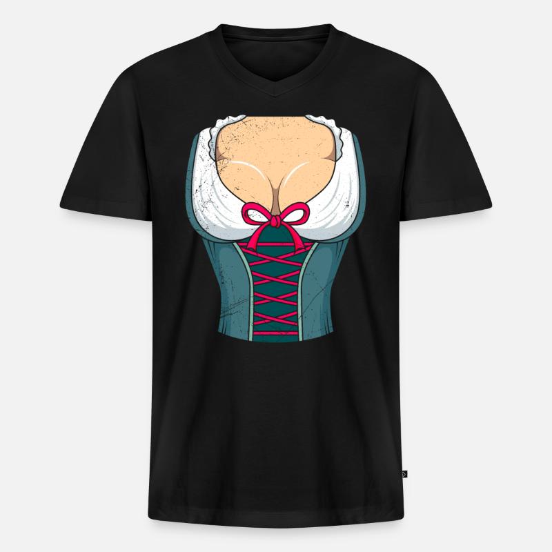 Dirndl Bayerisch Trachten Shirt - Männer Premium Bio T-Shirt mit V-Ausschnitt - Schwarz