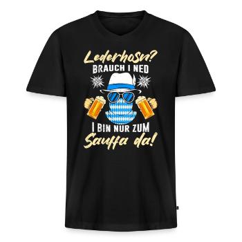 Lederhosn brauch i Ned Bin zum Suaffa da! - Männer Premium Bio T-Shirt mit V-Ausschnitt - Schwarz - Vorne - Nico (187cm)