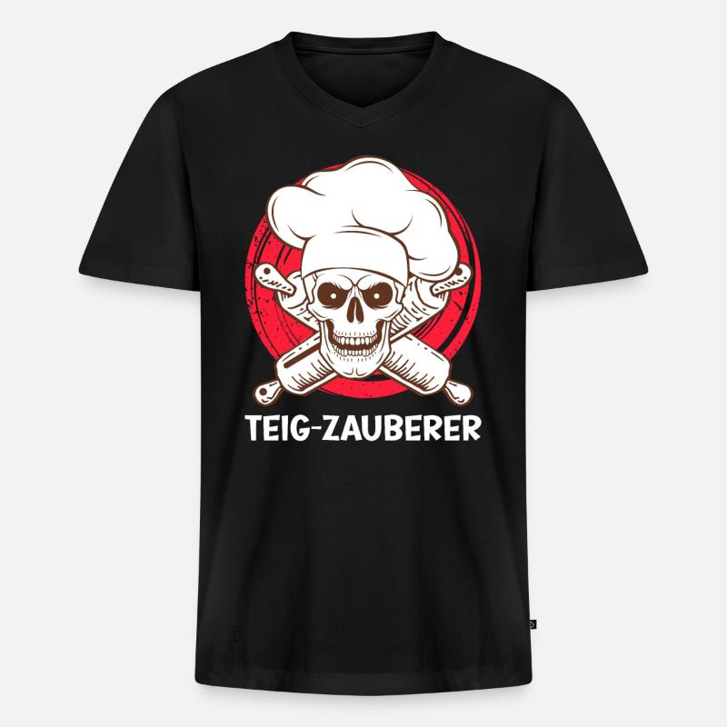 Teig Zauberer Backfans Backen Teigflüsterer - Männer Premium Bio T-Shirt mit V-Ausschnitt - Schwarz
