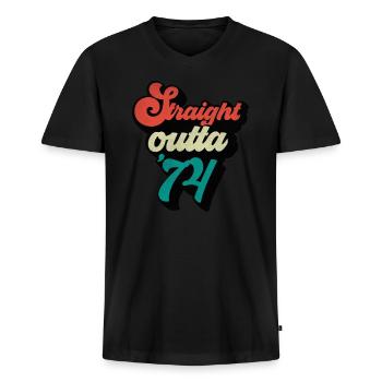 Straight outta 1974 - 50th birthday - Men's Premium Organic T-shirt with V-neck - black - Front - Nico (187cm)