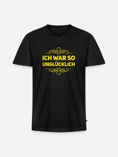 glücklich - Männer Premium Bio T-Shirt mit V-Ausschnitt - Schwarz