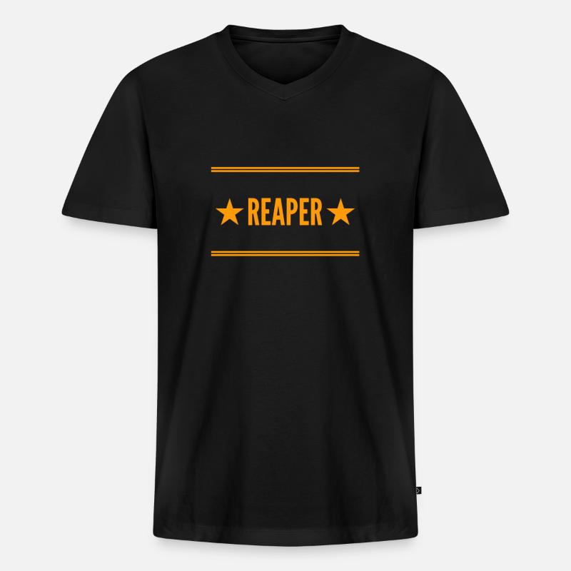 Mann mit Sense - Männer Premium Bio T-Shirt mit V-Ausschnitt - Schwarz