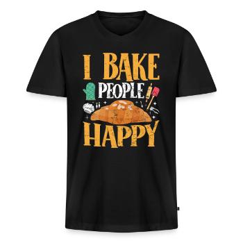 Bäckerei I Bake People Happy Croissant Konditor - Männer Premium Bio T-Shirt mit V-Ausschnitt - Schwarz - Vorne - Nico (187cm)