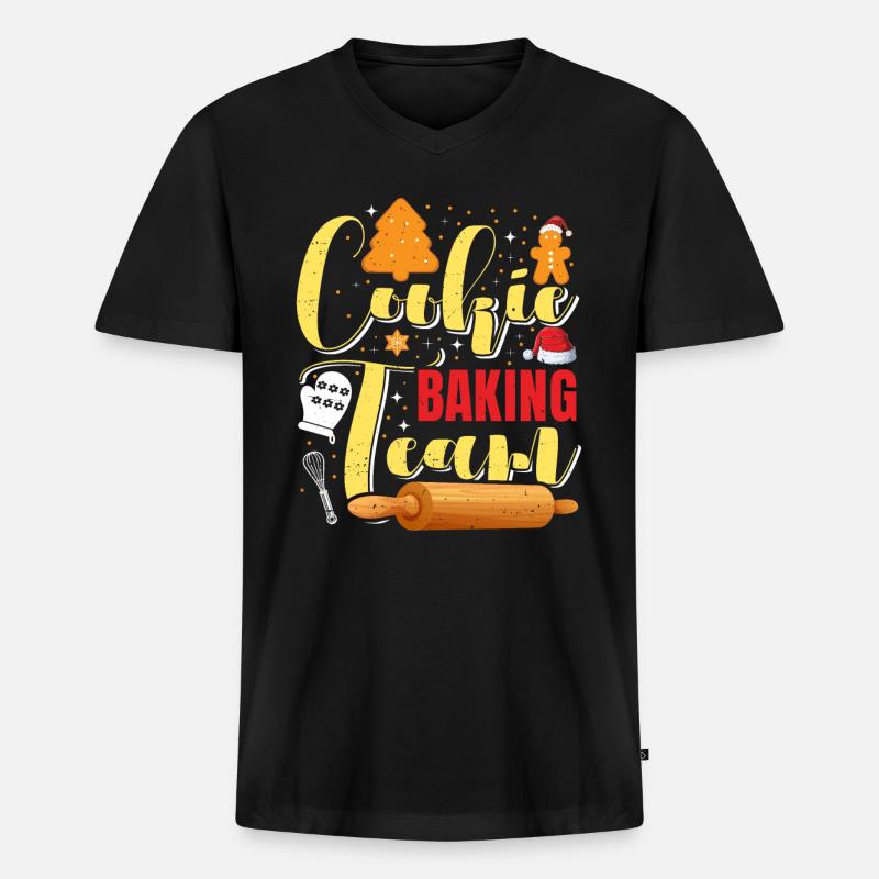 Plätzchen Back Team Weihnachtsgebäck Kekse - Männer Premium Bio T-Shirt mit V-Ausschnitt - Schwarz
