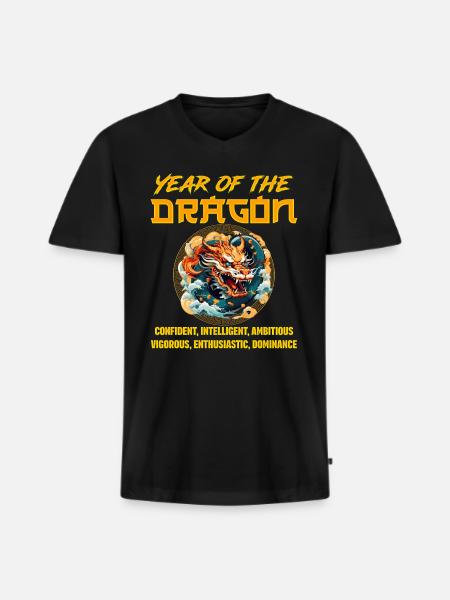 Kinesisk nytår år af Dragon Kina - Premium økologisk T-shirt med V-hals til mænd - sort