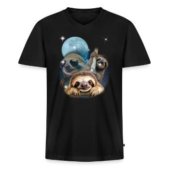 Weltraum Faultiere - Müde, Teenager, Faultier - Männer Premium Bio T-Shirt mit V-Ausschnitt - Schwarz - Vorne - Nico (187cm)
