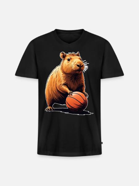 Capybara Basket-ball - T-shirt encolure en V Premium bio Homme - noir