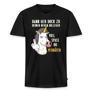 Kollege Dann Geh doch zu deinen Neuen Kollegen - Männer Premium Bio T-Shirt mit V-Ausschnitt - Schwarz - Vorne - Nico (187cm)