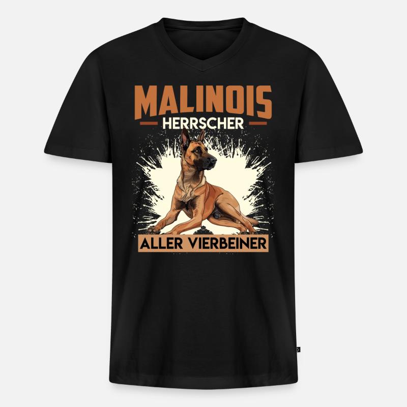 MALINOIS HERRSCHER ALLER VIERBEINER Malinois - Männer Premium Bio T-Shirt mit V-Ausschnitt - Schwarz
