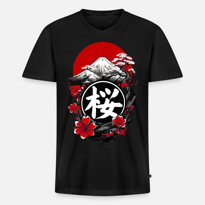 Japanische Kirschblüte - Männer Premium Bio T-Shirt mit V-Ausschnitt - Schwarz